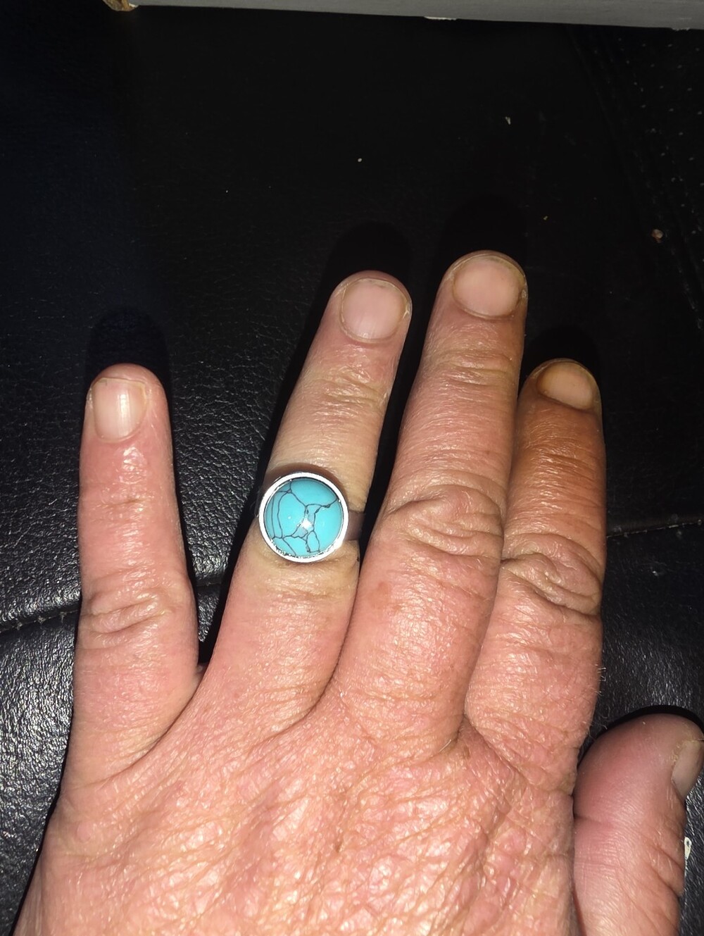 Turqoise Gemstone Ring In Silver Tone Adjustable Bezel, Handmade!